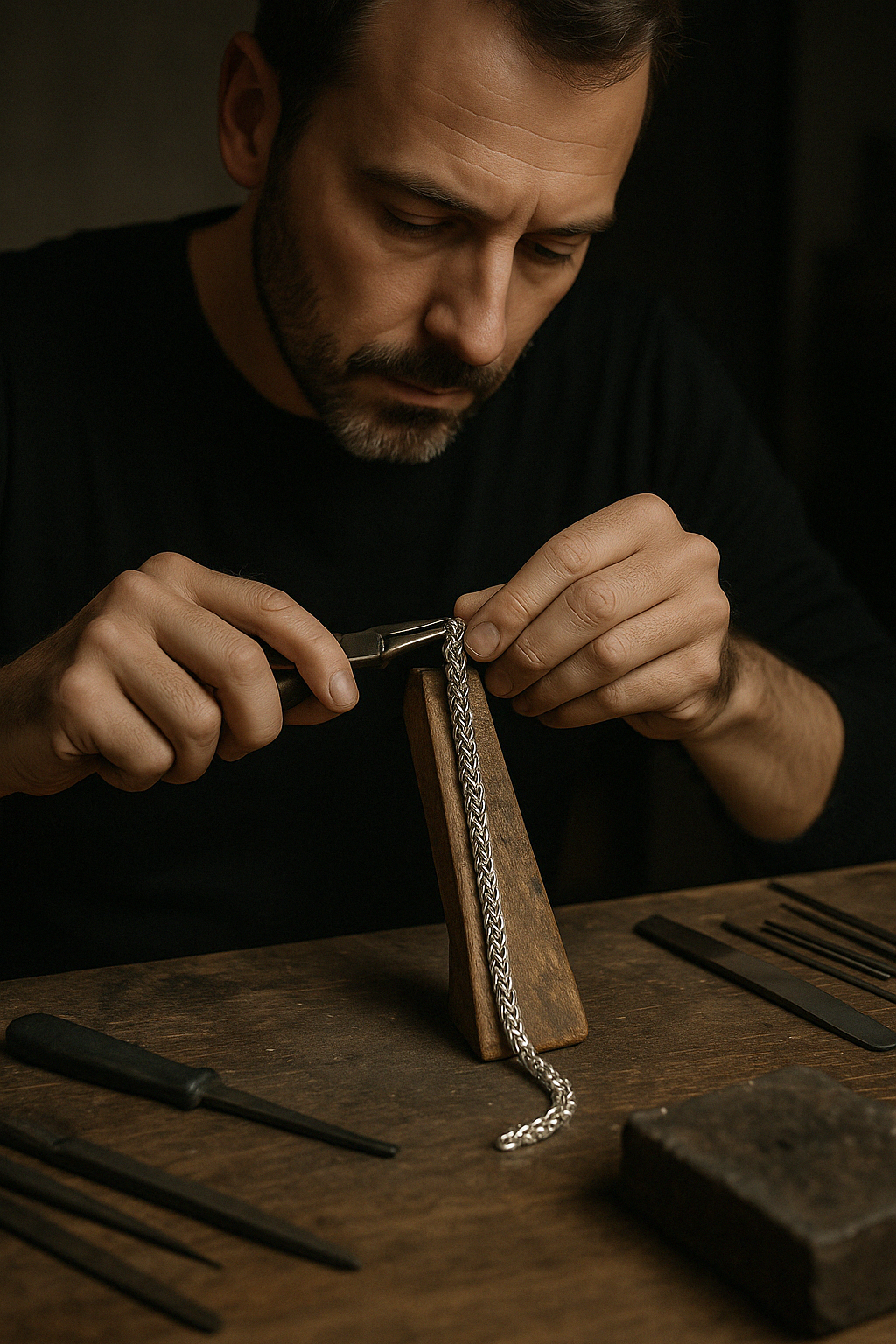 Artisan bijoutier travaillant l'argent à la main – savoir-faire traditionnel au cœur de MyPreciousSupply