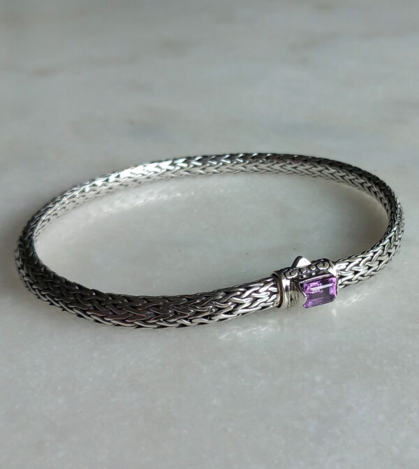 Bracelet argent massif unisexe avec améthyste – vue d’ensemble