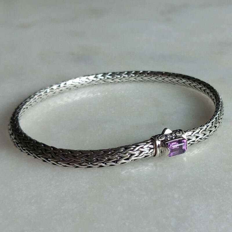 Bracelet argent massif unisexe avec améthyste – vue d’ensemble