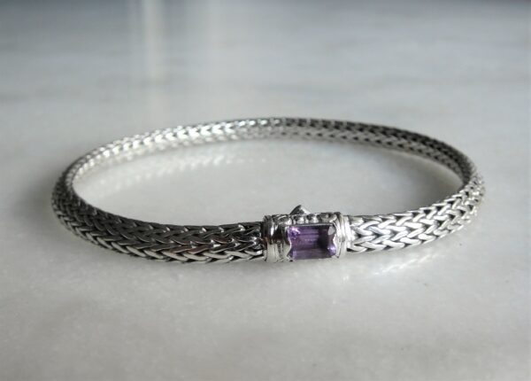Bracelet mixte en argent avec améthyste – angle de biais